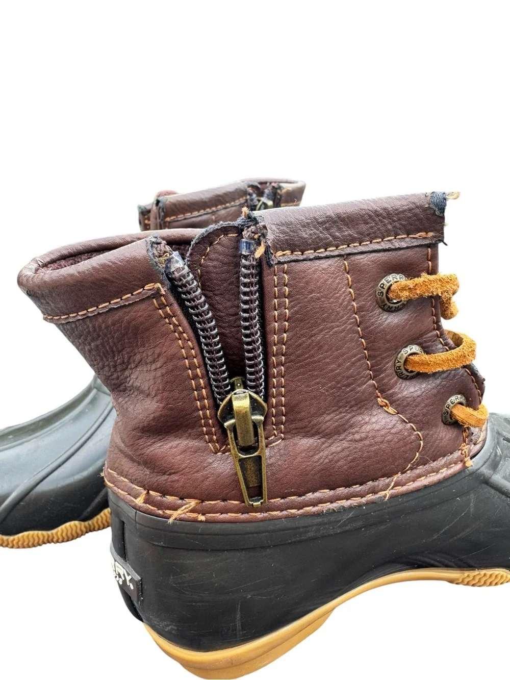 Sperry Saltwater Duck Boots  girls 10M Brown Black Waterproof Rain  CG55362A